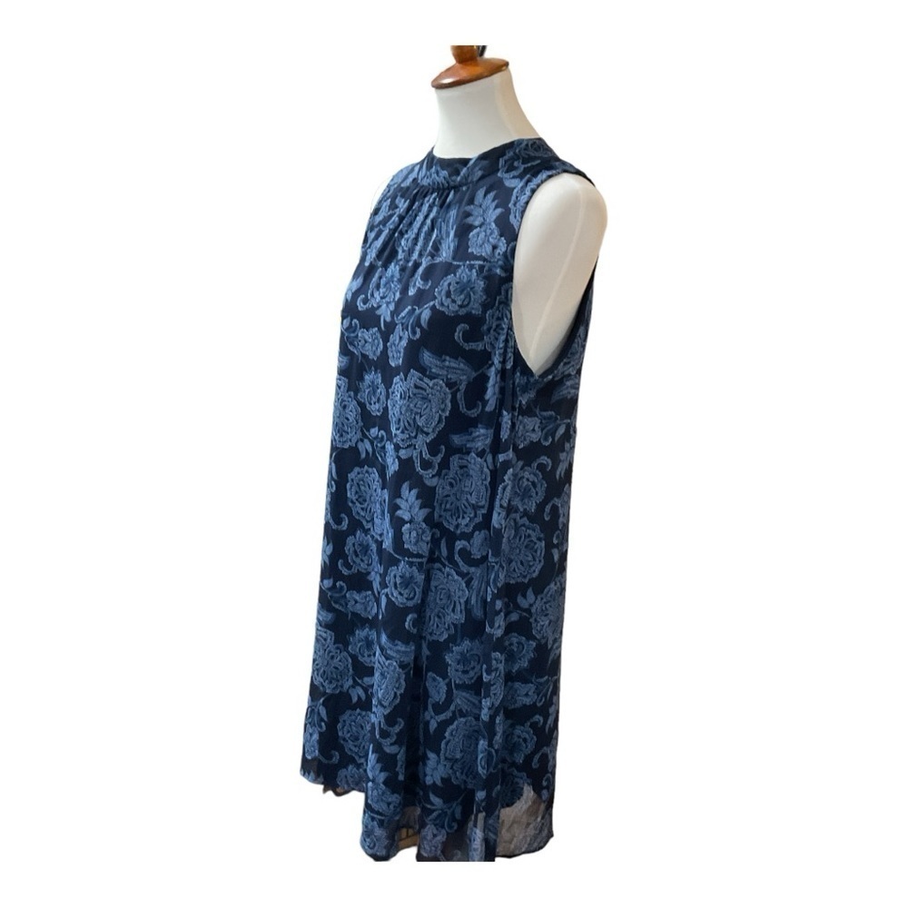 Tommy Hilfiger Blue Floral High Neck Knee Length Sleeveless Dress - Picture 4 of 7